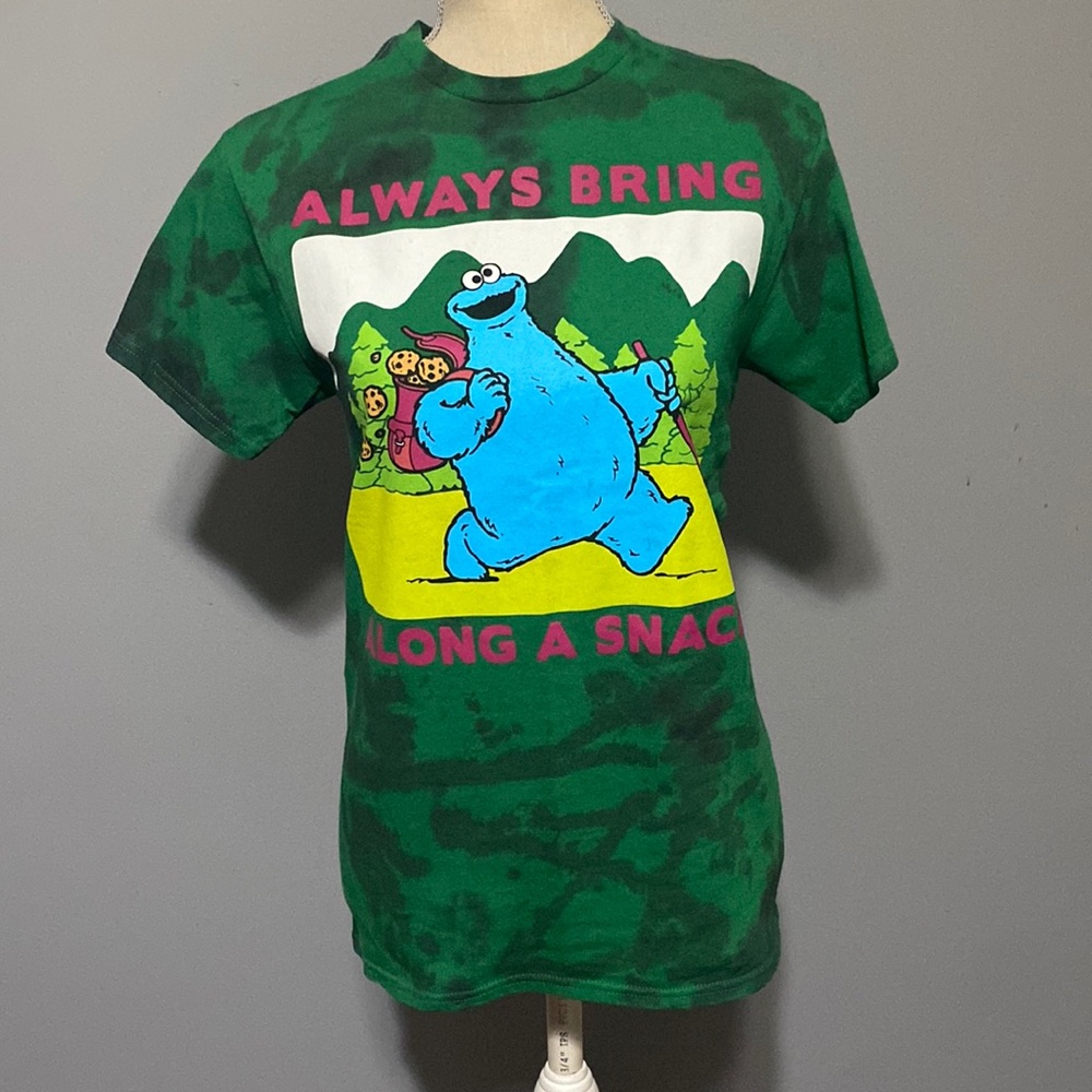 Custom tyedye Cookie Monster green tee shirt